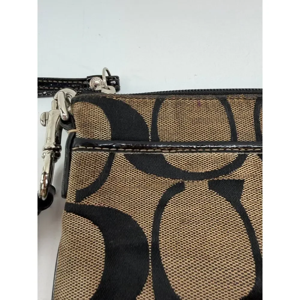 Coach Signature Canvas Crossbody Messenger Bag Brown Black Adjustable Strap